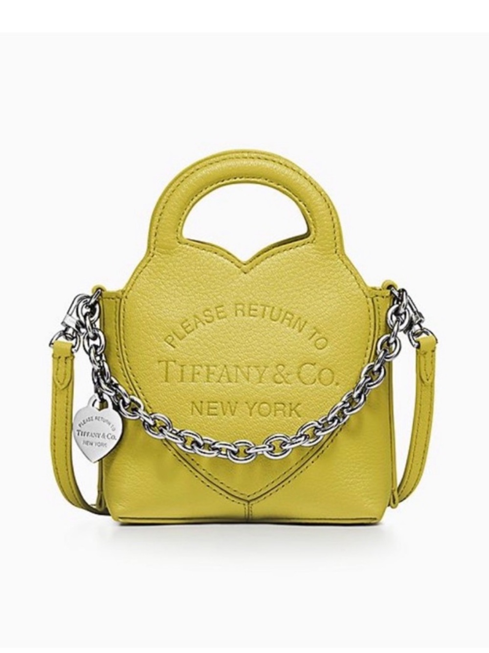 Tiffany & Co. Yellow Heart Leather Mini Bag with Silver Chain & 5 Charms
